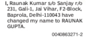 CHANGE OF NAME RAUNAK KUMAR TO RAUNAK GUPTA