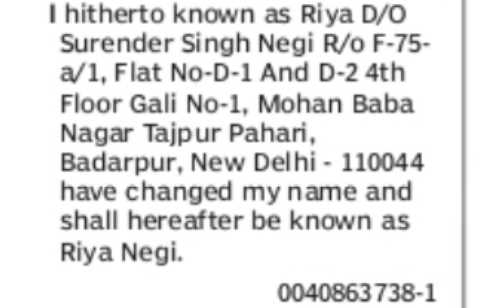 CHANGE OF NAME RIYA TO RIYA NEGI