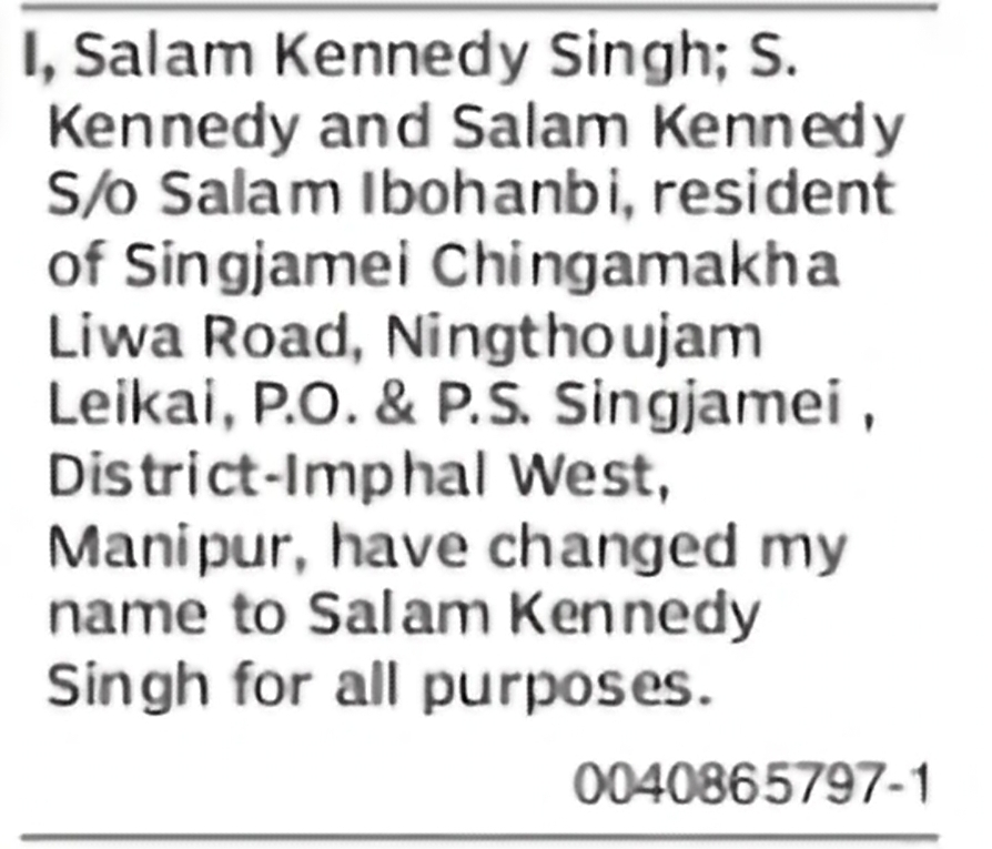Change of Name: Salam Kennedy to Salam Kennedy Singh
