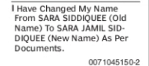 CHANGE OF NAME: SARA SIDDIQUEE TO SARA JAMIL SIDDIQUEE