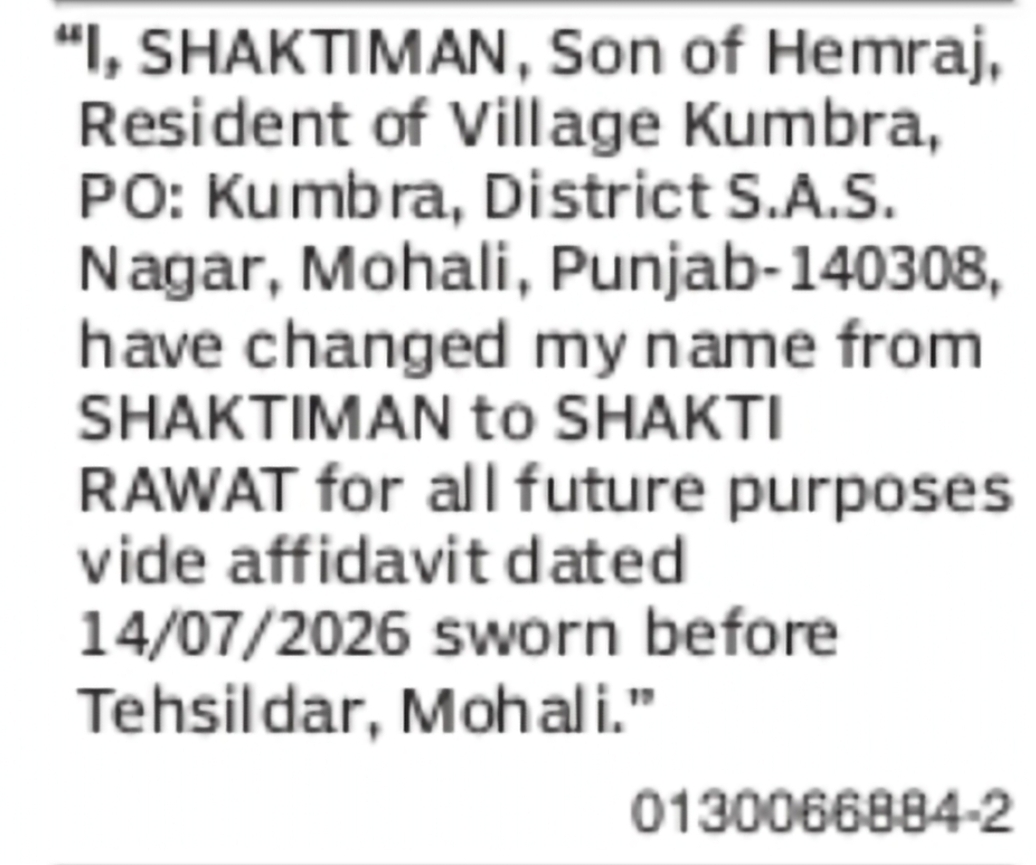 Change of Name: Shaktiman to Shakti Rawat