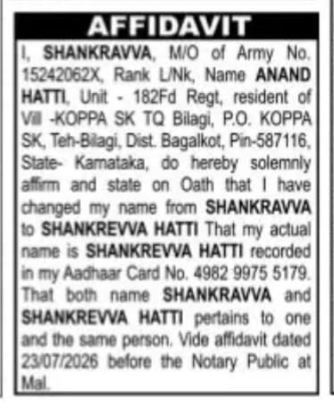 Change of Name – Shankravva to Shankrevva Hatti
