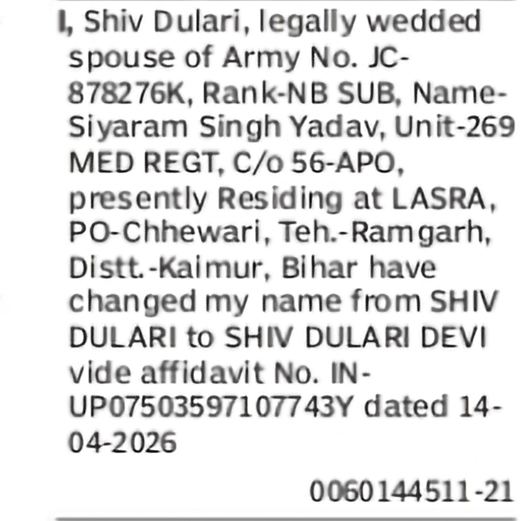 Change of Name: Shiv Dulari to Shiv Dulari Devi