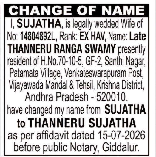 Change of Name: Sujatha to Thanneru Sujatha Vara Prasad