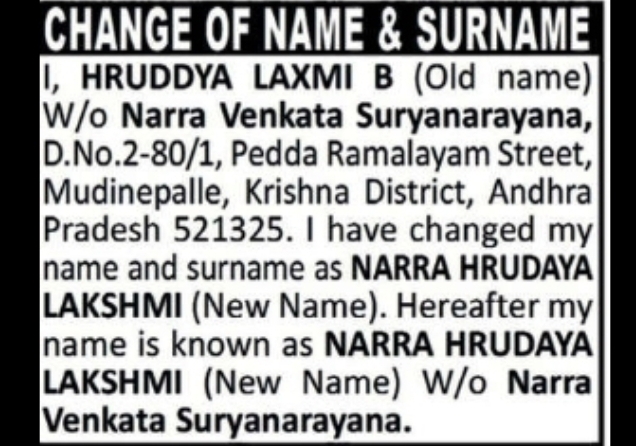 CHANGE OF NAME & SURNAME NOTICE
