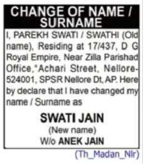 CHANGE OF NAME / SURNAME