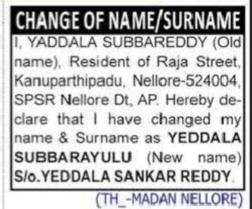CHANGE OF NAME / SURNAME