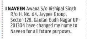 CHANGE OF NAME