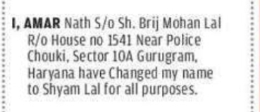 CHANGE OF NAME