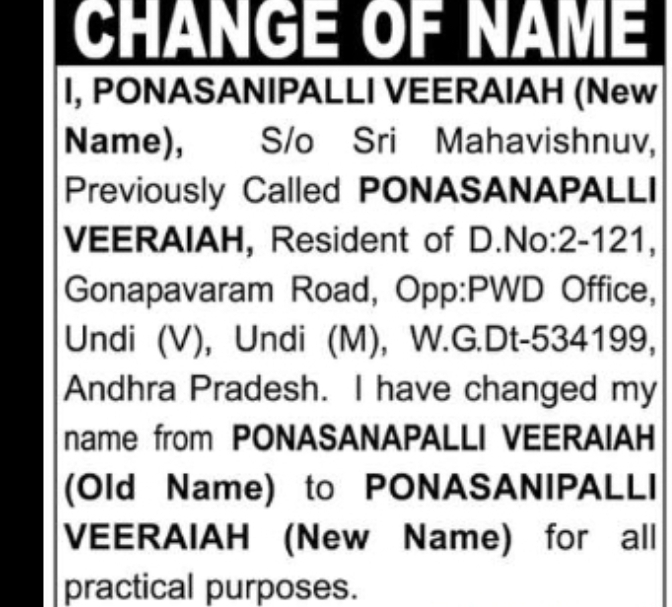 CHANGE OF NAME