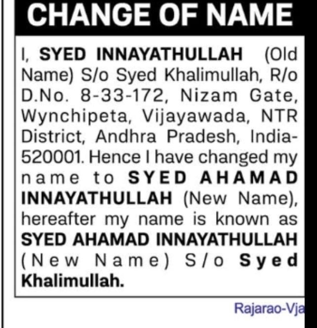 CHANGE OF NAME