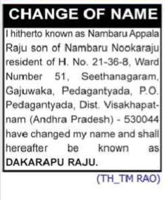 CHANGE OF NAME