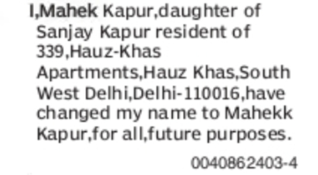 CHANGE OF NAME