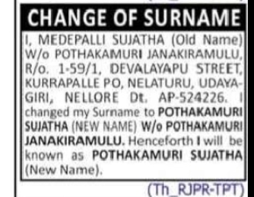 CHANGE OF SURNAME