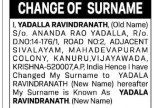 CHANGE OF SURNAME
