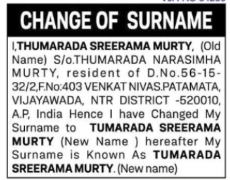 CHANGE OF SURNAME