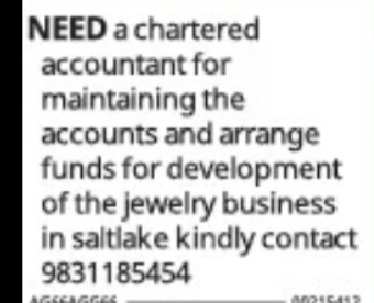 Chartered Accountant Hiring – Jewelry Business (Salt Lake, West Bengal)