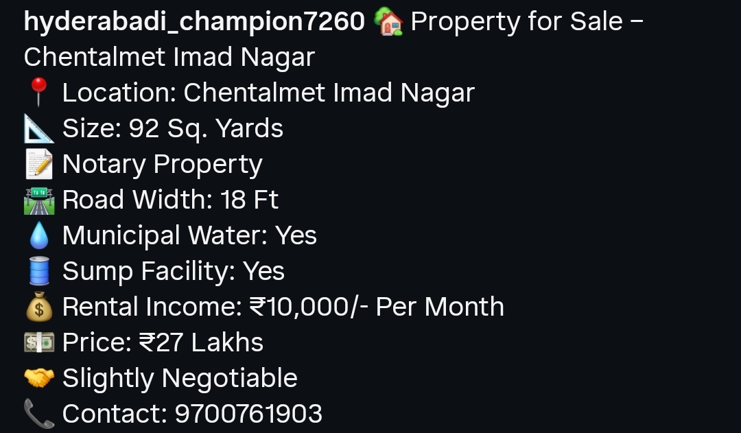Chentalmet Imad Nagar Property for Sale