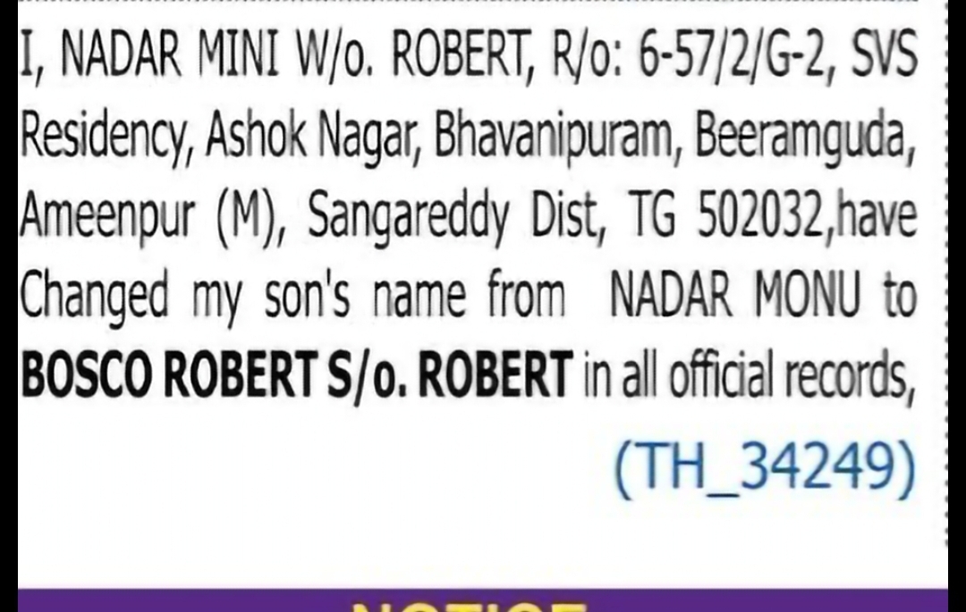 Child Name Change Notice – Bosco Robert