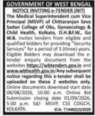Chittaranjan Seva Sadan – Security Services Tender