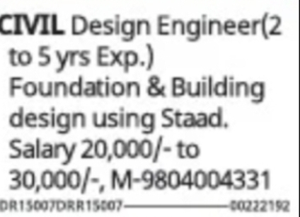 Civil Design Engineer Required (2–5 Years Experience)