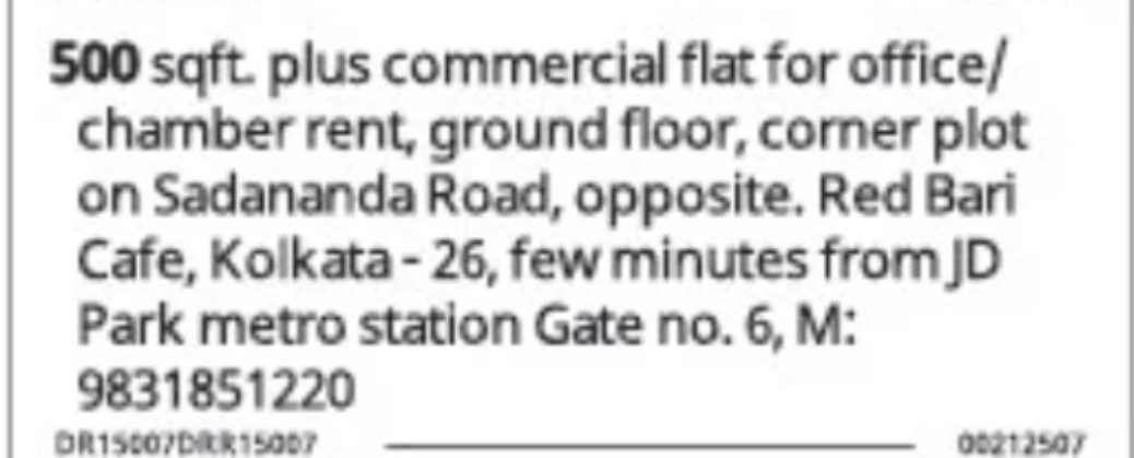 Commercial Flat for Office/Chamber on Rent