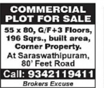Commercial Plot for Sale – Saraswathipuram