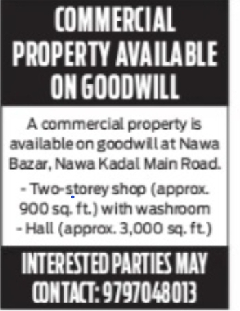 Commercial Property Available on Goodwill – Nawa Bazar