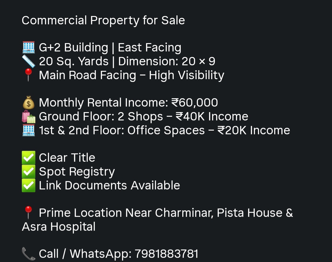 🏢 Commercial Property for Sale – Near Charminar, Hyderabad