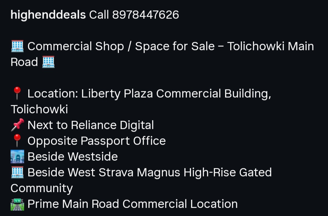 Commercial Shop / Space for Sale – Tolichowki Main Road