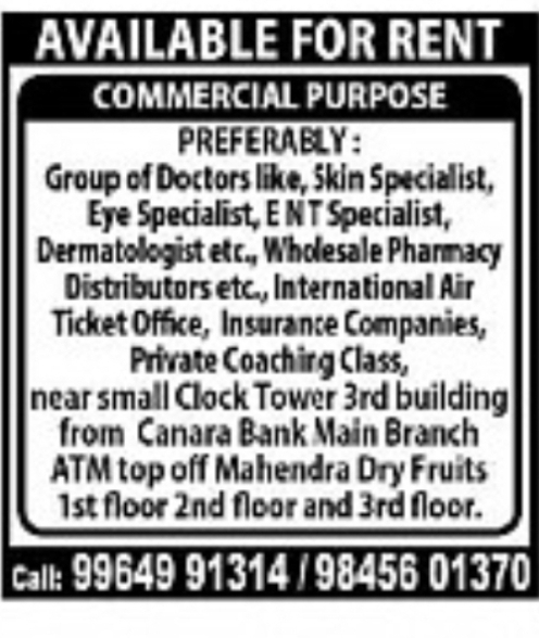 Commercial Space Available for Rent – Mysore