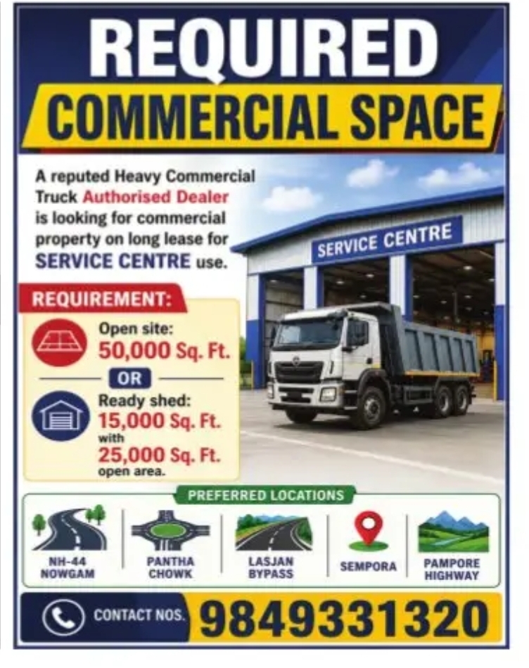 Commercial Space Required for Heavy Commercial Truck Service Centre