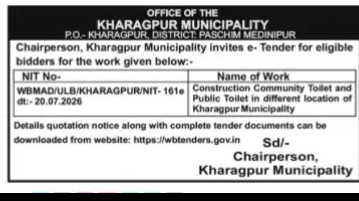 Community & Public Toilet Construction Tender – Kharagpur Municipality