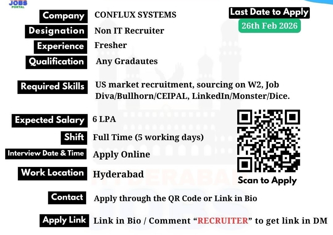 📢 Conflux Systems – Hiring Non-IT Recruiter | Hyderabad