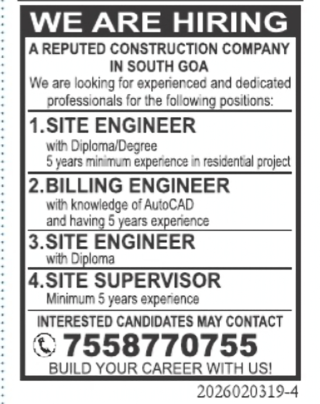 Construction Company Hiring – Goa