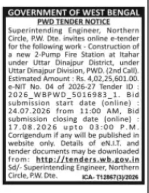 Construction of Fire Station at Itahar Tender