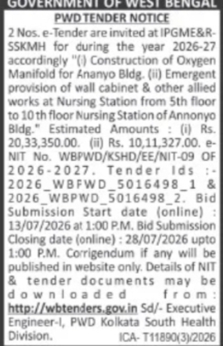 Construction of Oxygen Manifold and Nursing Station Works at SSKM Hospital