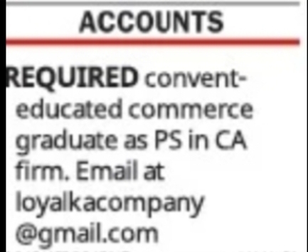 Convent-Educated Commerce Graduate Required as Personal Secretary