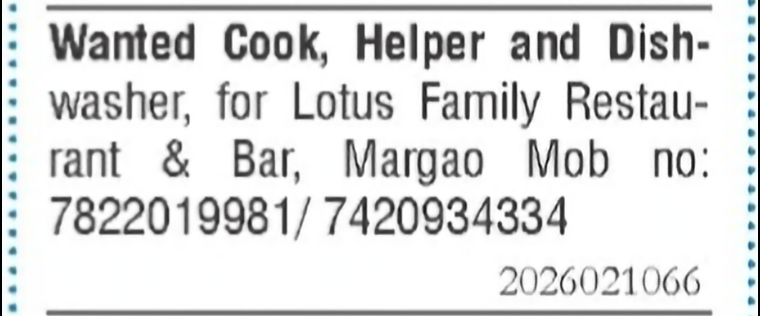 Cook, Helper & Dishwasher Required