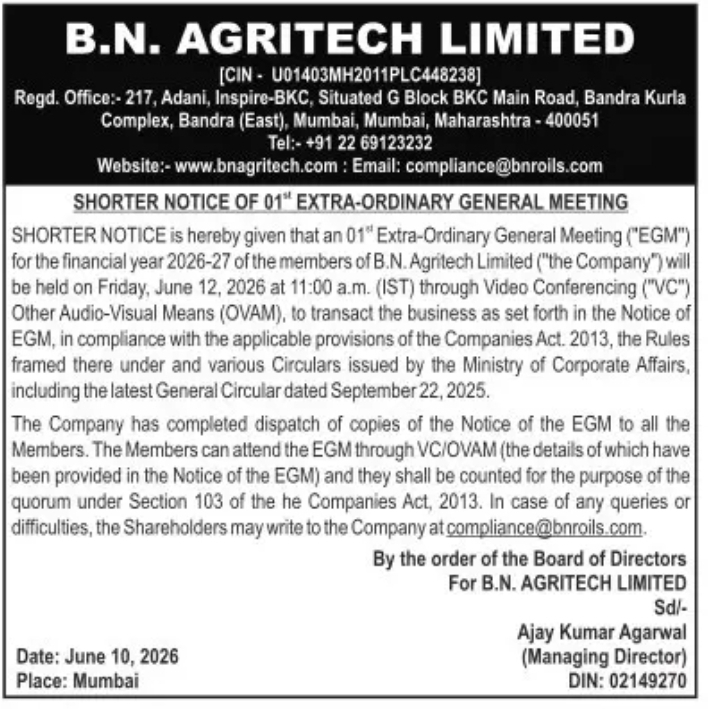 Corporate Announcement / Extra-Ordinary General Meeting (EGM) Notice
