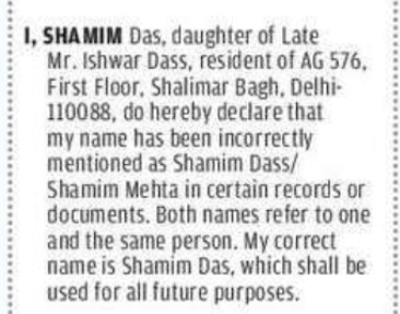 CORRECTION OF NAME
