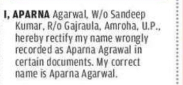 CORRECTION OF NAME