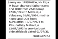 Correction of Parents' Name and Date of Birth Nk Raja M