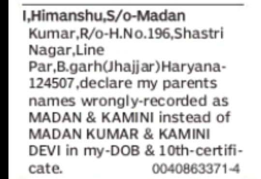 CORRECTION OF PARENTS' NAMES – HIMANSHU