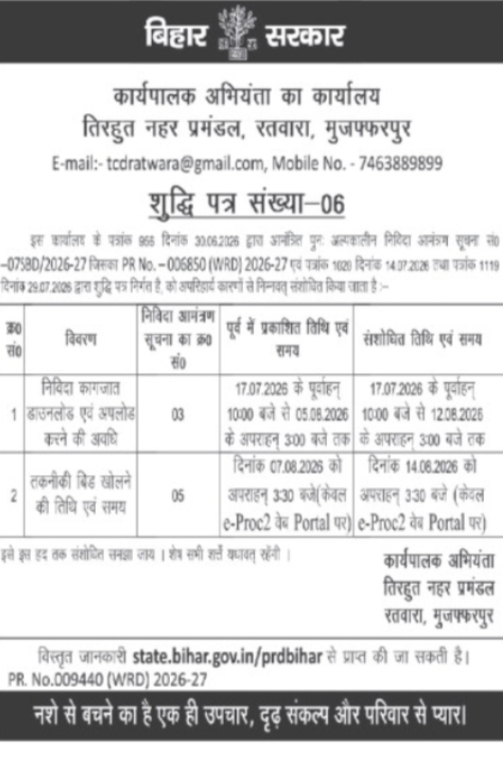 Corrigendum-06 – Tirhut Canal Division Tender 2026-27
