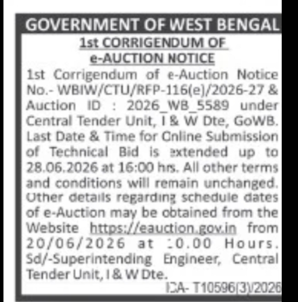 Corrigendum – e-Auction Notice by Irrigation & Waterways Department