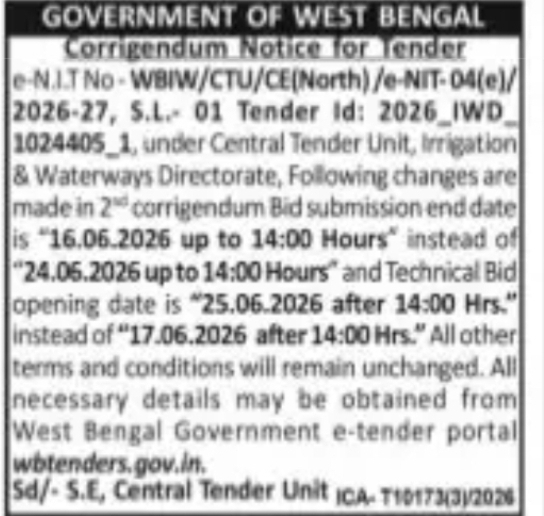 Corrigendum Issued for Irrigation & Waterways Directorate Tender