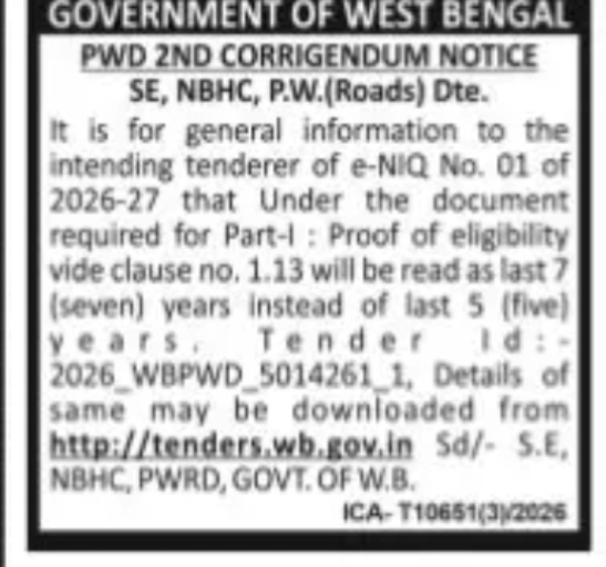Corrigendum Notice – e-NIQ No. 01 of 2026-27