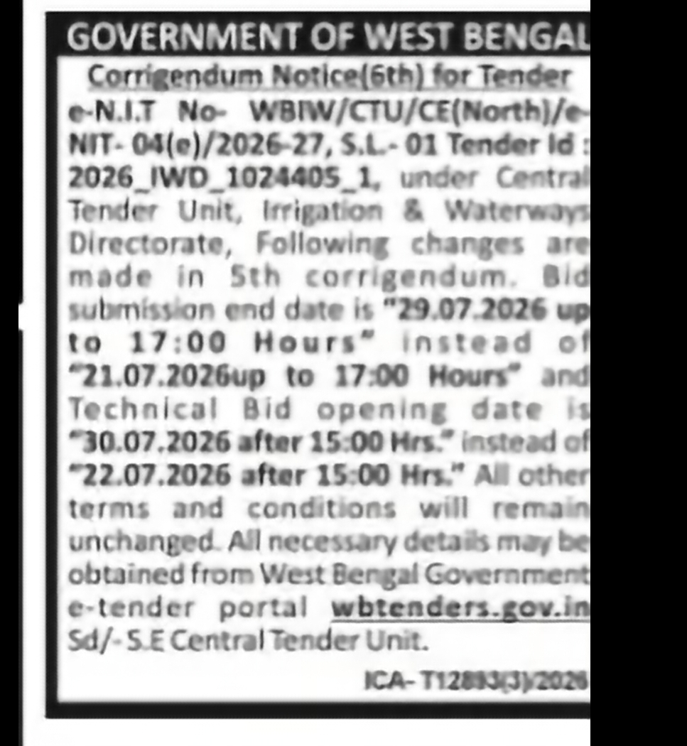 Corrigendum Notice – Irrigation & Waterways Directorate Tender