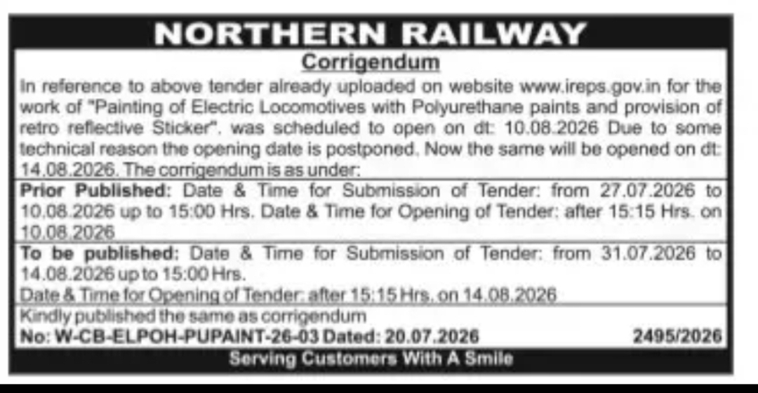 Corrigendum – Painting of Electric Locomotives with Polyurethane Paints